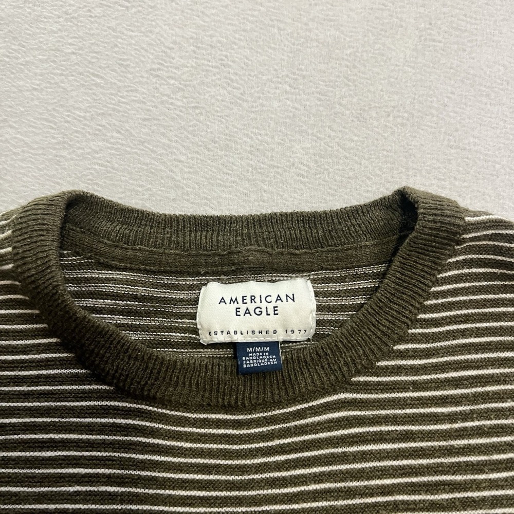 American Eagle T-Shirt Men's Size Medium Green White Striped Short Sleeve Ringer - Picture 3 of 7